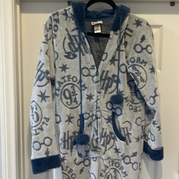 Wizarding World Of Harry Potter Plush Blue One Piece Hooded Pajamas - Picture 1 of 5